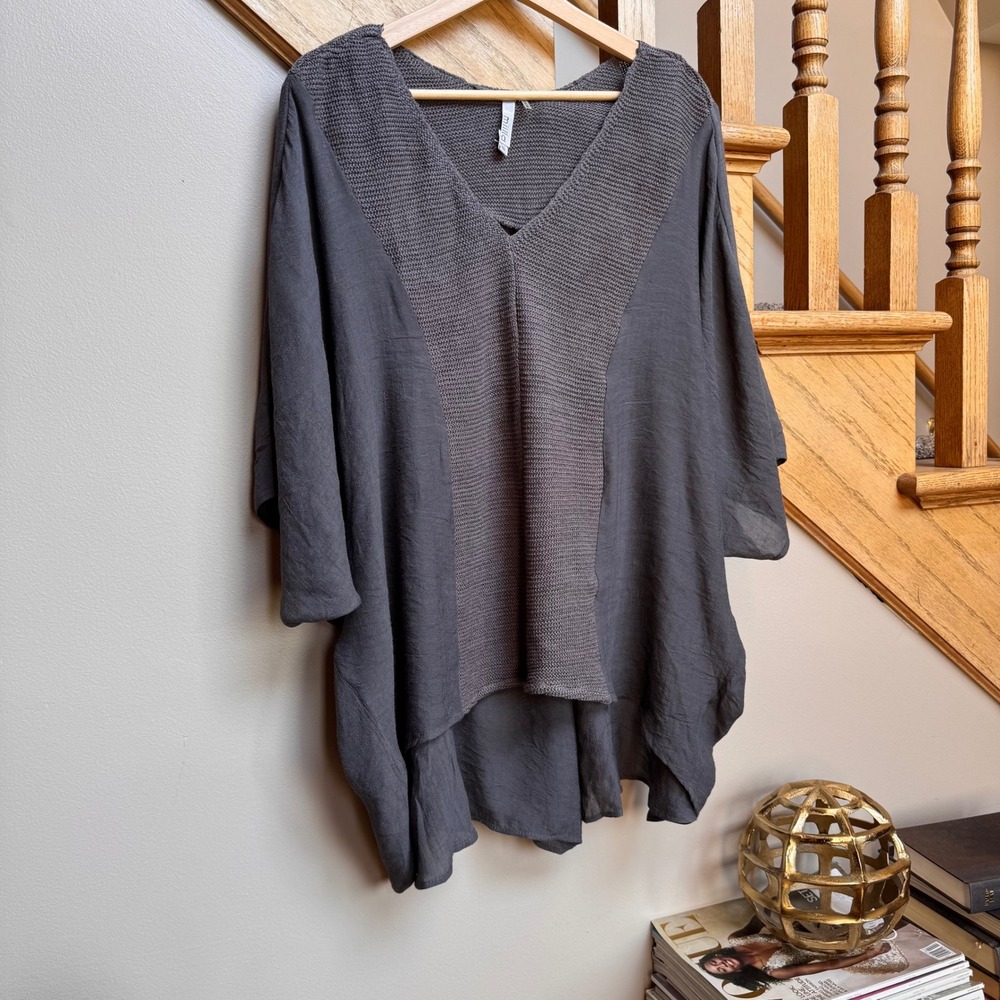 Miilla Linen Blend Poncho Top Tunic S High-Low Oversized Lagenlook Boho Coastal